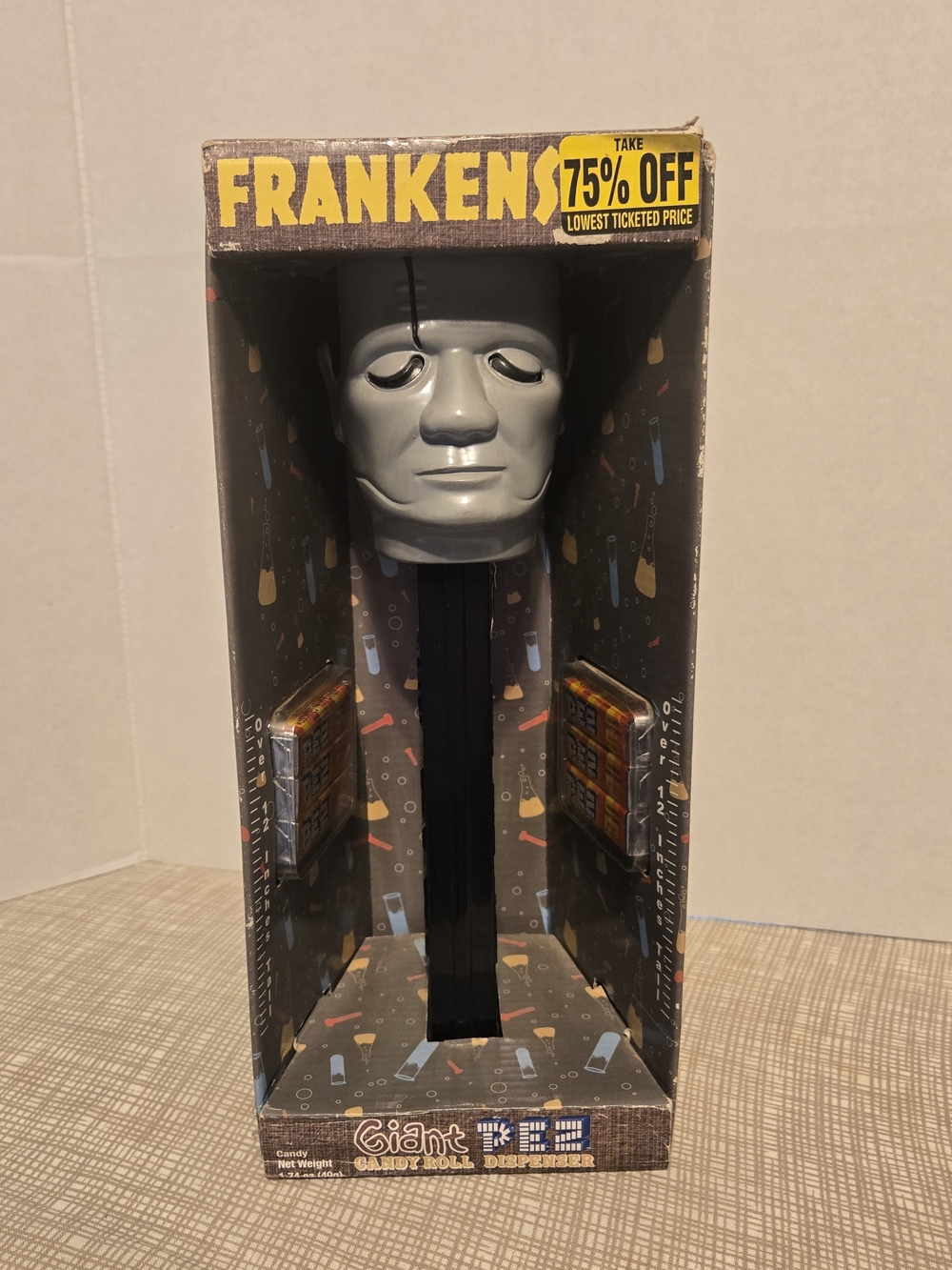 FRANKENSTEIN Giant PEZ Candy Dispenser - Gray & Black Lights up and makes noises